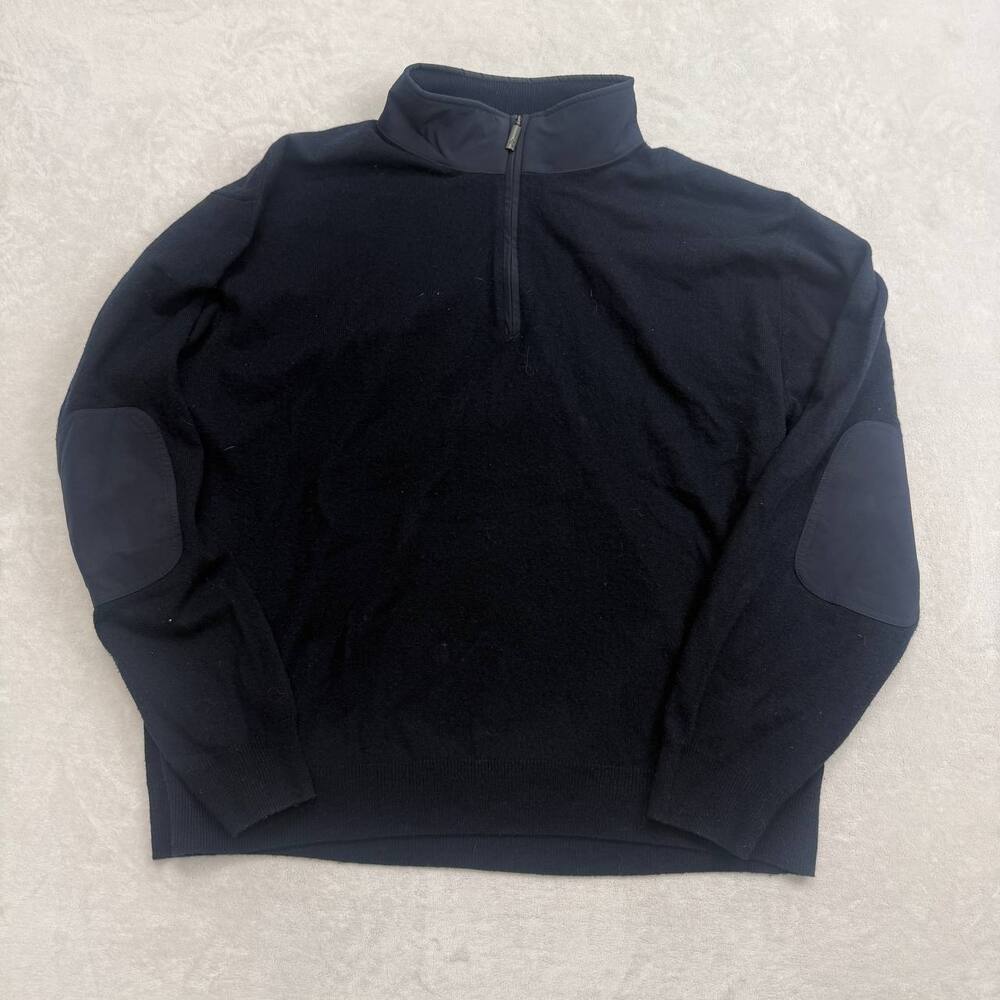Orvis Men's Navy Blue Quarter Zip Sweater Size XXL Elbow Patches Pullover